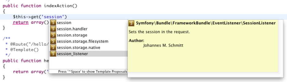 Symfony eclipse route completion
